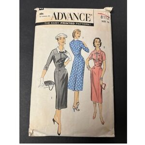 Vintage 1950's Advance 8112 Sewing Pattern Misses Dress Size 16 HTF RARE